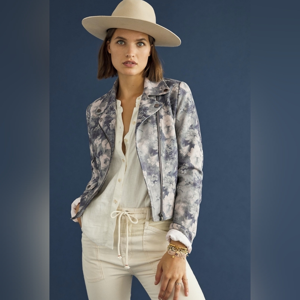 Solitaire by Ravi‎ Khosla Kailtlyn Faux Suede Floral Moto Jacket Medium